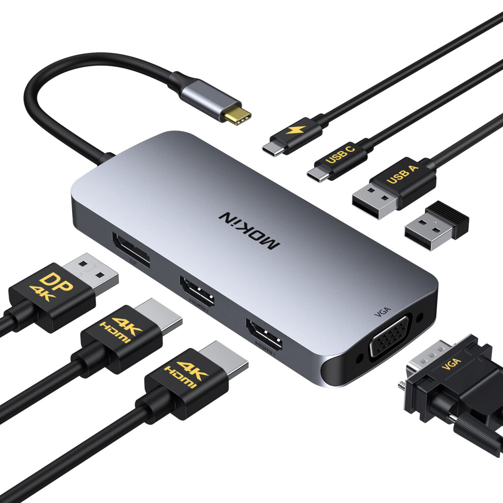 Usb C Docking Station Dual Monitor 2 Hdmi, 8 In 1 Laptop Docking Station With Dual Hdmi, Displayport, Vga, Pd, 3 Usb Ports, Usb C Hub Multiport 8000000708892