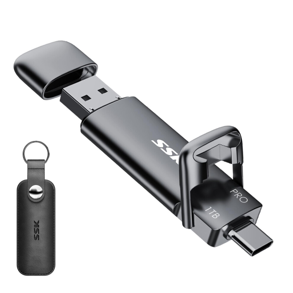 SSK 1TB SSD USB C Stick Up to 1000MB/s, Fast External SSD Hard Drive 1TB Type-c +USB A USB 3.2 Gen 2, USB Memory Stick for iPhone 15/PS4/Android-image-OPC-PJ5MJ2C-NEW