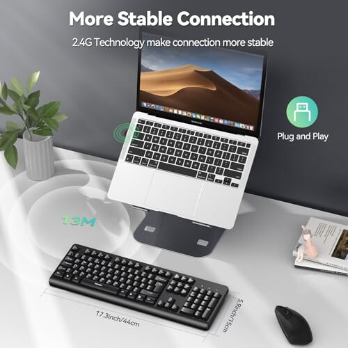 TeckNet TECKNET Wireless Keyboard for Laptop, 2.4G USB Silent Computer Keyboard with Ergonomic Keys & Adjustable Feet Stand for Desktop, PC, Notebook, Surface 2