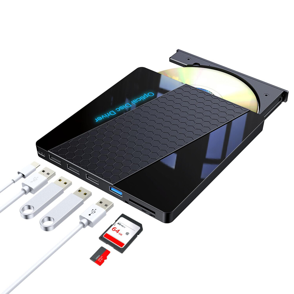 External Dvd Drive, Usb 3.0 External Cd/Dvd +/-Rw Drive Portable Type C Cd/Dvd Player Burner Reader Writer Player For Laptop, Optical Cd Rom Disk 8000000709608