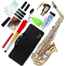 Slade Golden Silver Brass Eb Alt-saxofoon met reinigingsset en accessoires voor beginners en volwassenen