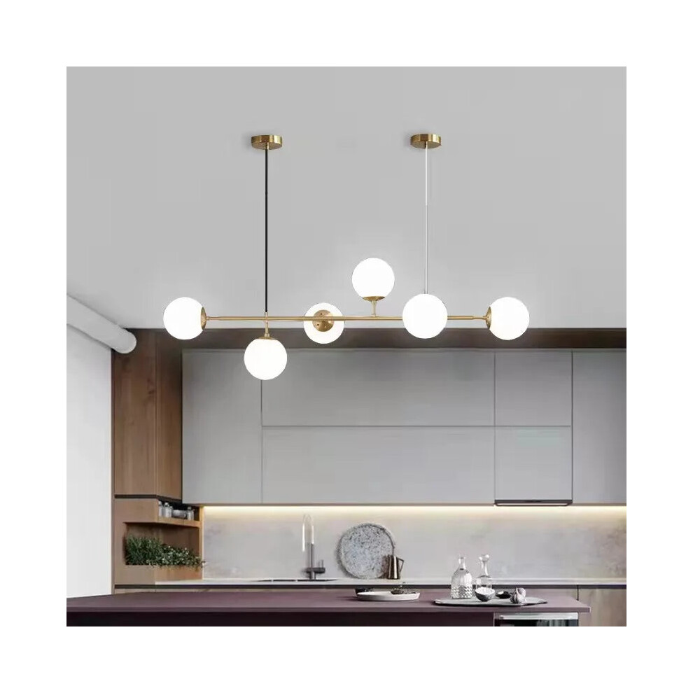 Noordse Kunstglas Hanglamp - Moderne Keuken Eiland Chandelier, Brons Zwart Afwerking, Loftstijl Glasbal Ontwerp