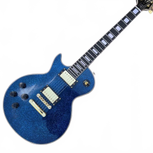 Linkshandige LP Custom gitaar met rozenhout toets, metallic blauwe afwerking en gouden hardware
