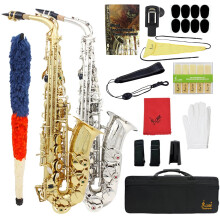 Professionele Eb Alto Saxofoon met Witte Schelpkoppen en Messing Lichaam - Complete Set met Koffer en Accessoires