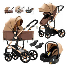 3-in-1 Lichtgewicht Kinderwagen en Wieg voor Pasgeborenen met Vierwiel-Design