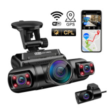 4-Kanaals 1080p WiFi GPS Auto DVR met Dubbel & Driehoeklens, 8 Infrarood Nachtzicht, 170 Dashcam