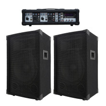 1200W Professioneel Audio PA-luidsysteem met dubbele 15-inch subwoofers, Bluetooth TWS, karaoke-set en 4-kanaals versterkte mixer