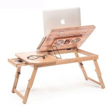 Milieuvriendelijke bamboe laptopbureau met USB-ventilator, opvouwbaar ontbijttablet en opbergladen