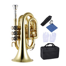 Compacte BB Flat Pocket Trumpet met mondstuk, handschoenen, schoonmaakdoekje en draagtas - koperen blaasinstrument van ammoon