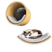 Premium Massief Houten Wandklimrek en Springkussen Set voor Katten met Krabbenaccessoires