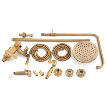 Antieke messing regen douchekop set met warm en koud mengventiel - Model XT446