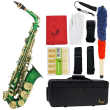 Eb Alto Saxofoon in Groen en Wit Schelpmateriaal met Gedetailleerde Carvings - Premium Houtblaasinstrument met Beschermende Doekbox