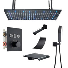 Luxueus zwart inbouw plafond douche systeem met grote LED regen douchekop