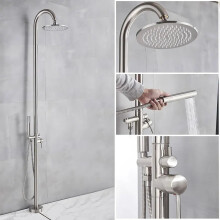 Elegante messing vrijstaande buitendouchekraan met handdouche en regenkop - warm en koud mengkraan