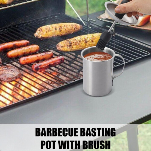 BBQ Basting Pot with Basting Brushes Set, Stainless Steel 1