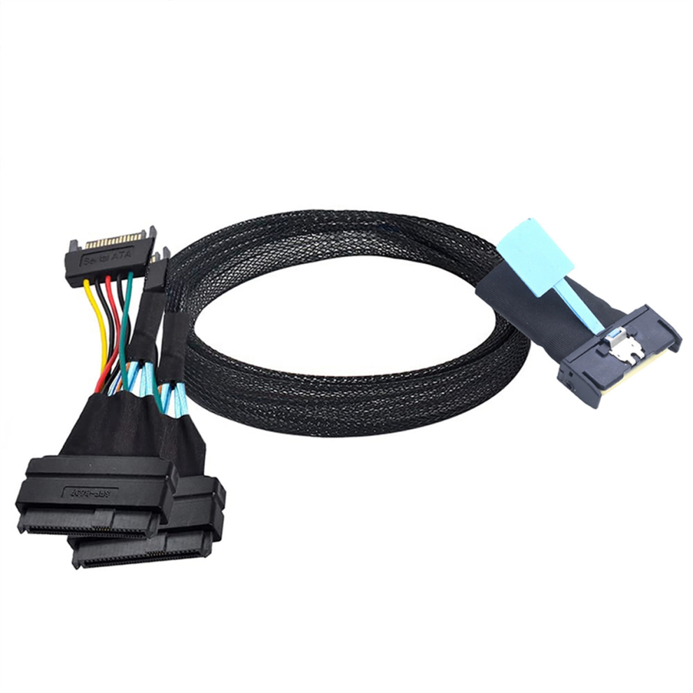 Slimline SAS MCIO 8i 74P vers Dual SFF 8639 avec alimentation SATA mâle 15P