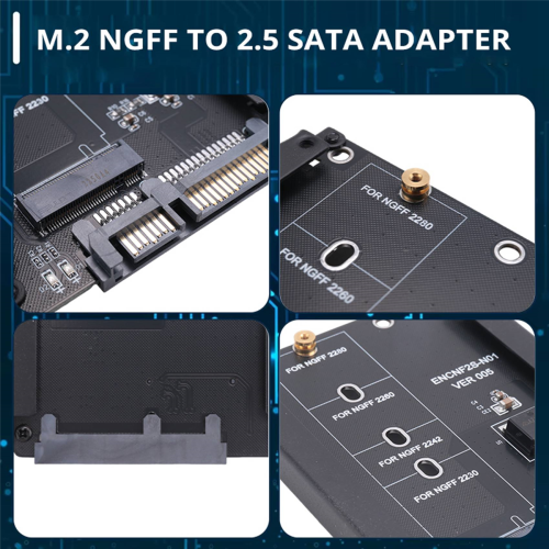 Adattatore da SSD M.2 NGFF () a 2,5" con socket B+M nero per 2230/2242/2 2