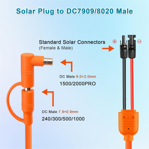 Solarpanel auf DC 8mm Adapterkabel 2m, Anschluss DC7909/8020 Stecker 2