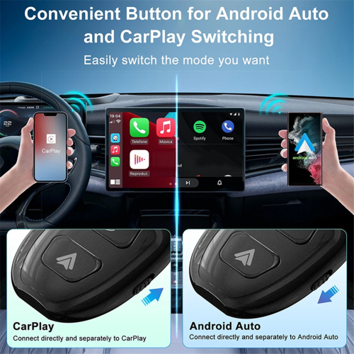 Box wireless per auto Carplay e Android Auto 2 in 1 cablato con dongle Plug&Play C 2