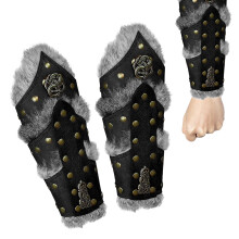 Viking Bracers, Pack of 2 Medieval Viking Wrist Guards, Handmade Leather Arm Guards, Medieval Cosplay Arm Warmers for Men and Women Black Ref: 3850