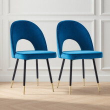 (BLUE) Set Of 2 Dining Chairs Velvet Padded Seat Home