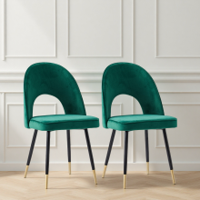 (GREEN) Set Of 2 Dining Chairs Velvet Padded Seat Home