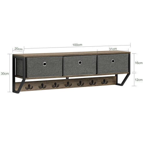 SoBuy Wall Coat Rack with 3 Baskets & 7 Hooks 2