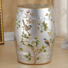 ceramic garden stool in Chinese style, decorative ceramic drum stool for home, glazed shoe stool with hollow flowers and birds, B