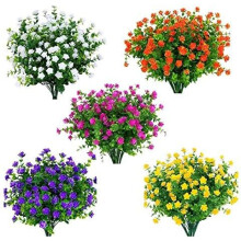 15 Bundles Outdoors Artificial Flowers Faux Plastic Greenery UV Resistant Shrubs Plants