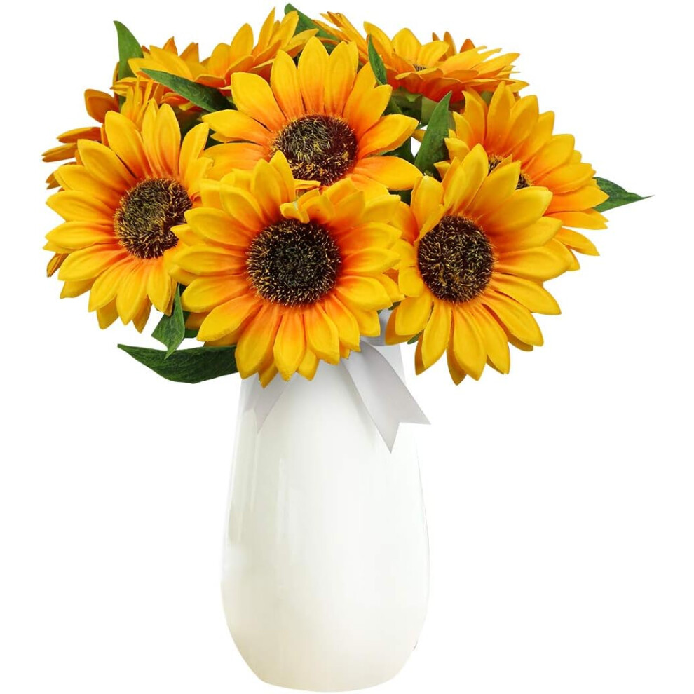 10pcs Artificial Sunflowers Single Stem Fake Silk Flowers