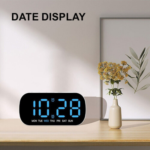 LED Electric Digital Alarm Clock Mains Power Mirror Display Bedroom Bedside