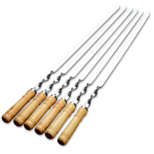 Kebab Skewers, 6 Pieces Stainless Steel BBQ Skewers with Wooden Handle, Length 60 cm