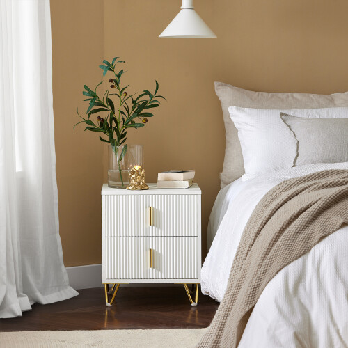 SoBuy Table de Chevet Blanche avec 2 Tiroirs 1