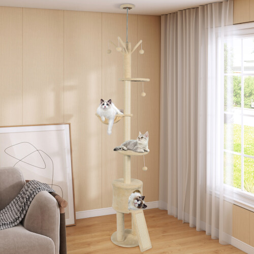 ELECWISH Ceiling Cat Tree 220-260cm Cat Climbing Tower with Scratching Ramp UK 2