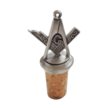 (Add a Gift Pouch) Masonic Square Compasses G Pewter Bottle Stopper