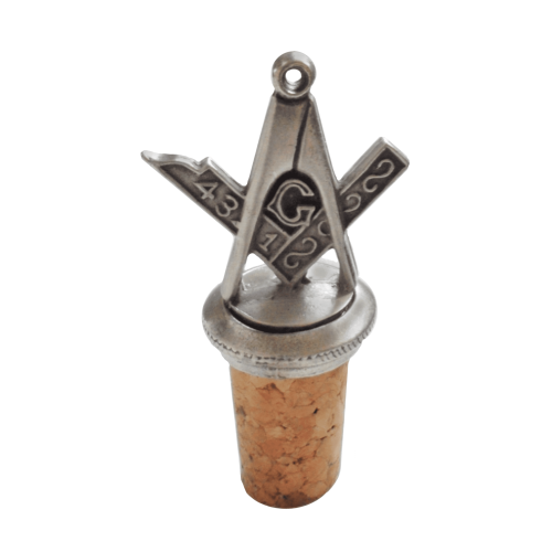 (Add a Gift Pouch) Masonic Square Compasses G Pewter Bottle Stopper