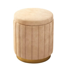 Round ottoman with storage, 2piece set, velvet stool with metal base, modern footstool (yellow)