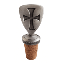 (Add a Gift Pouch) Knights Templar Cross Shield Pewter Bottle Stopper
