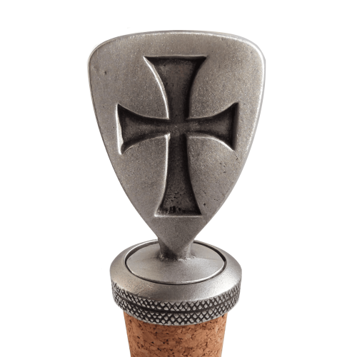 (Add a Gift Pouch) Knights Templar Cross Shield Pewter Bottle Stopper 2