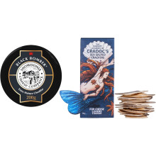 Cheese and Crackers Gift Hamper with 200g Snowdonia Black Bomber Cheese and 80g Cradocs Sea Salted Crackers.
