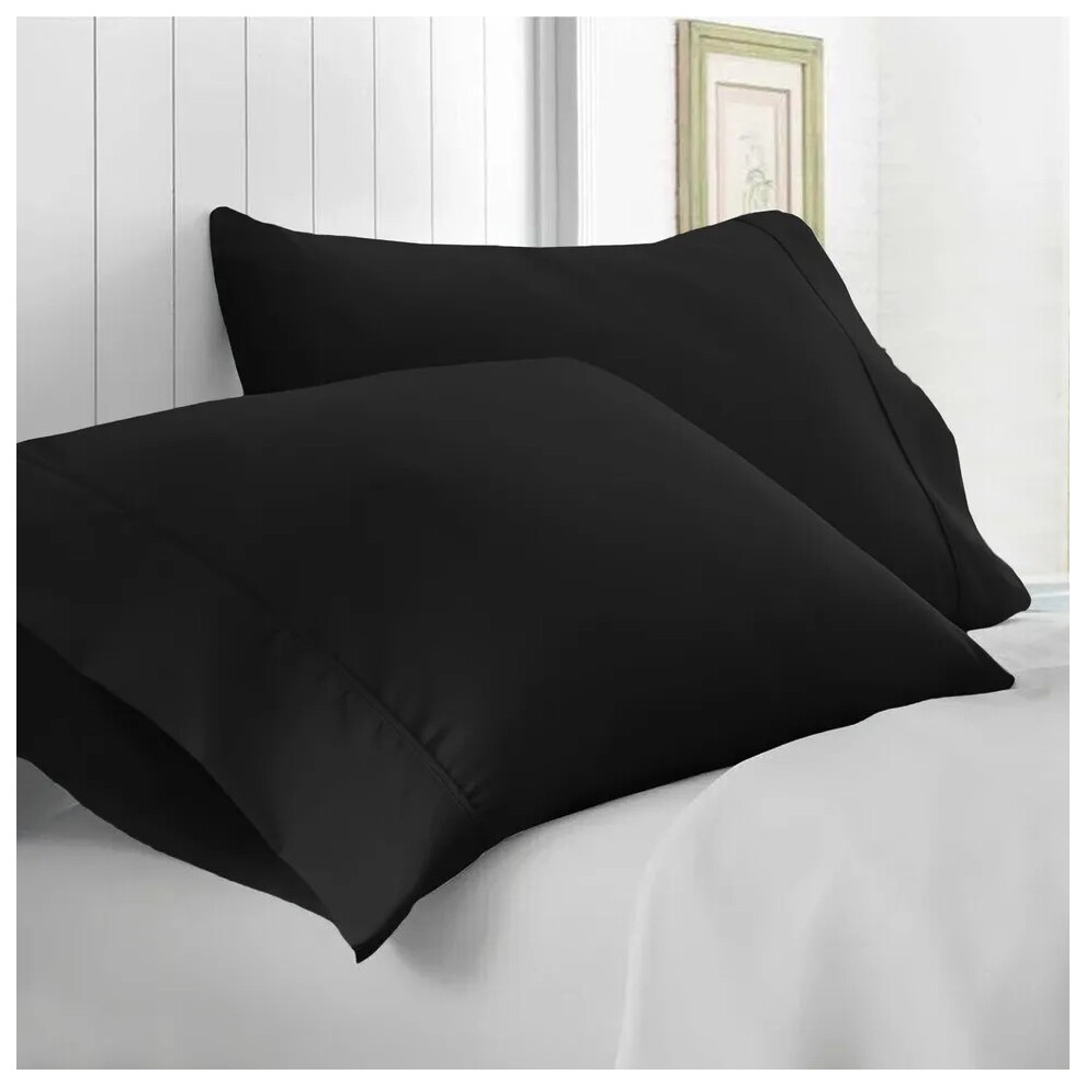 (Black, Pillow Cases Pair) Pack of 2 Fitted Sheets Bed Sheet Single Double King 25cm Elastic Bedsheet-image-OPC-PJ5N2TK-NEW