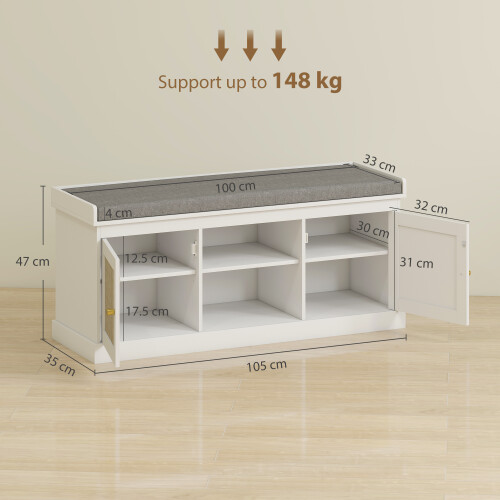 Homcom HOMCOM Shoe Bench, Boho Shoe Storage Bench with Padded Cushion, White 2
