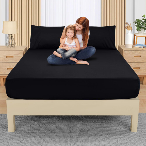 Imperial Rooms (Black, Double) 2-Pack Deep Fitted Sheet 25CM Mattress Bed Sheets | Extra Deep 300 Thread Count Smooth & Silky 1