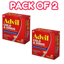 (PACK OF 2) Advil Cold & Sinus Coated Caplets Fast Relief for Nasal Congestion, Headache, Fever & Sinus Pressure - 20s