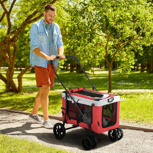 PawHut PawHut Foldable Pet Stroller w/ Detachable Carrier, Soft Padding - Red