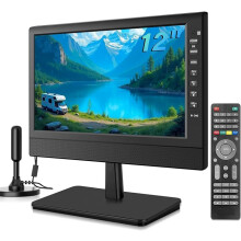 ZOSHING 12" Small 1080P screen TV with freeview Reception and Aerial,Two Power AC/DC-12V,HDMI-USB-VGA Input Ports for Camper/Monitors/kitchens
