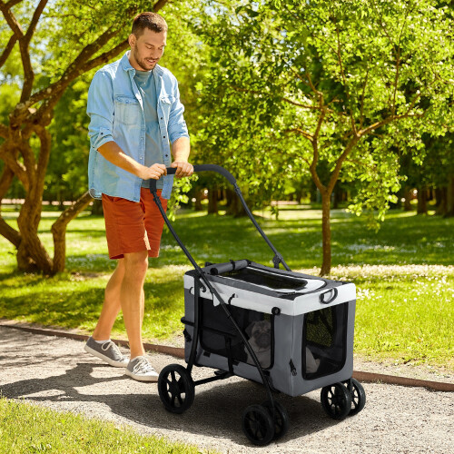PawHut PawHut Foldable Pet Stroller w/ Detachable Carrier, Soft Padding - Grey
