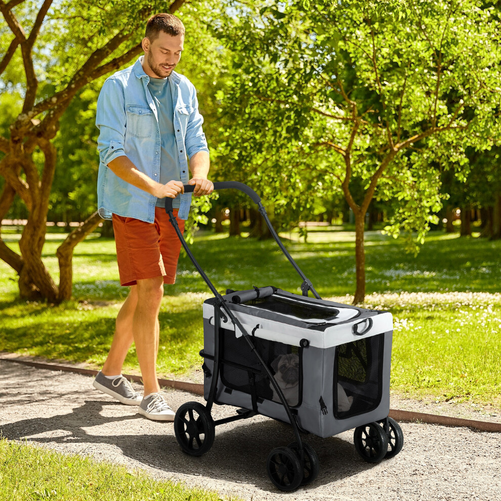 Pawhut Foldable Pet Stroller W/ Detachable Carrier, Soft Padding - Grey