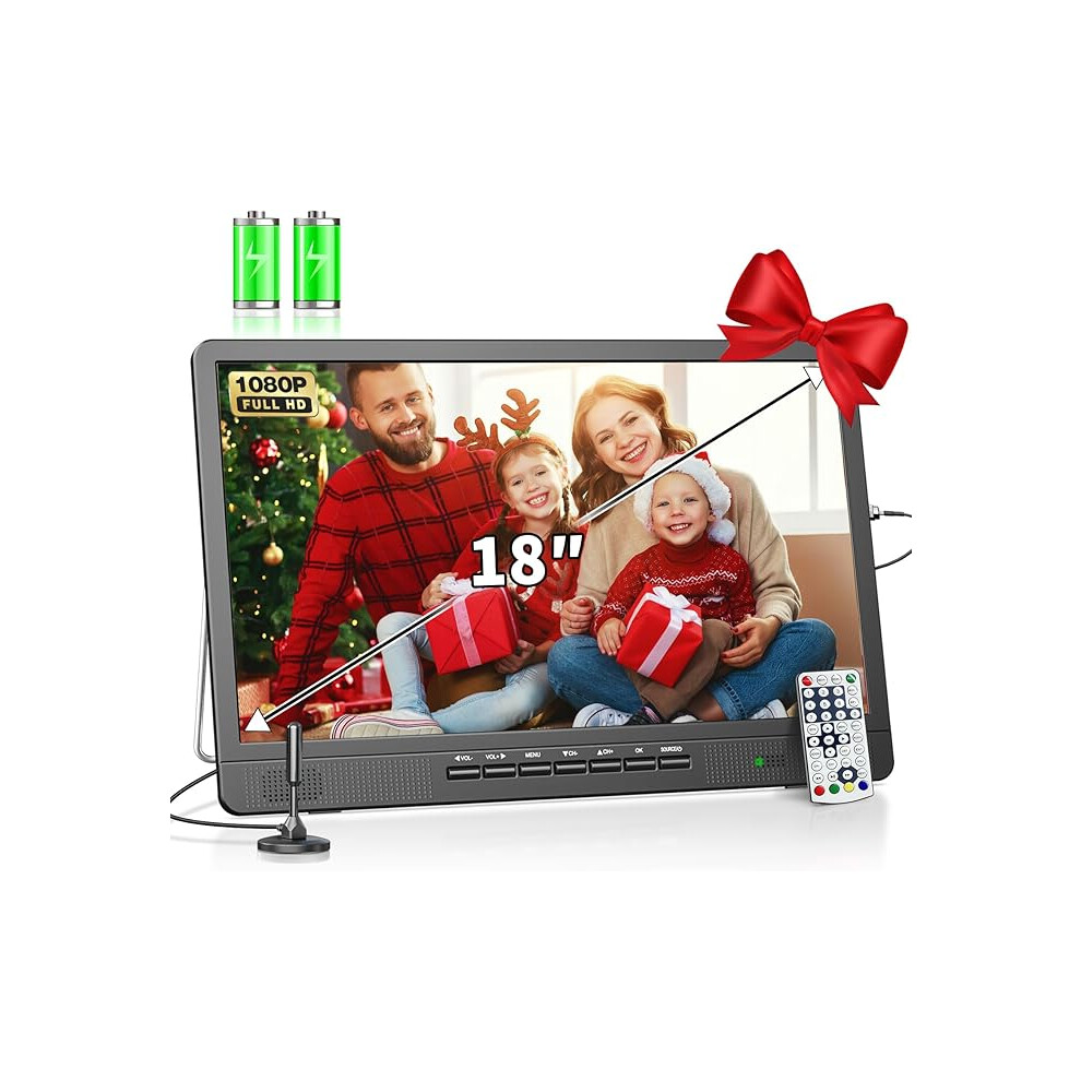 Desobry 18 Inch Portable Tv With Freeview, 6000Mah Rechargeable Small Television With Antenna, 12V Mini Tv Built Digital Dvb/T2 Tuner 012547658910