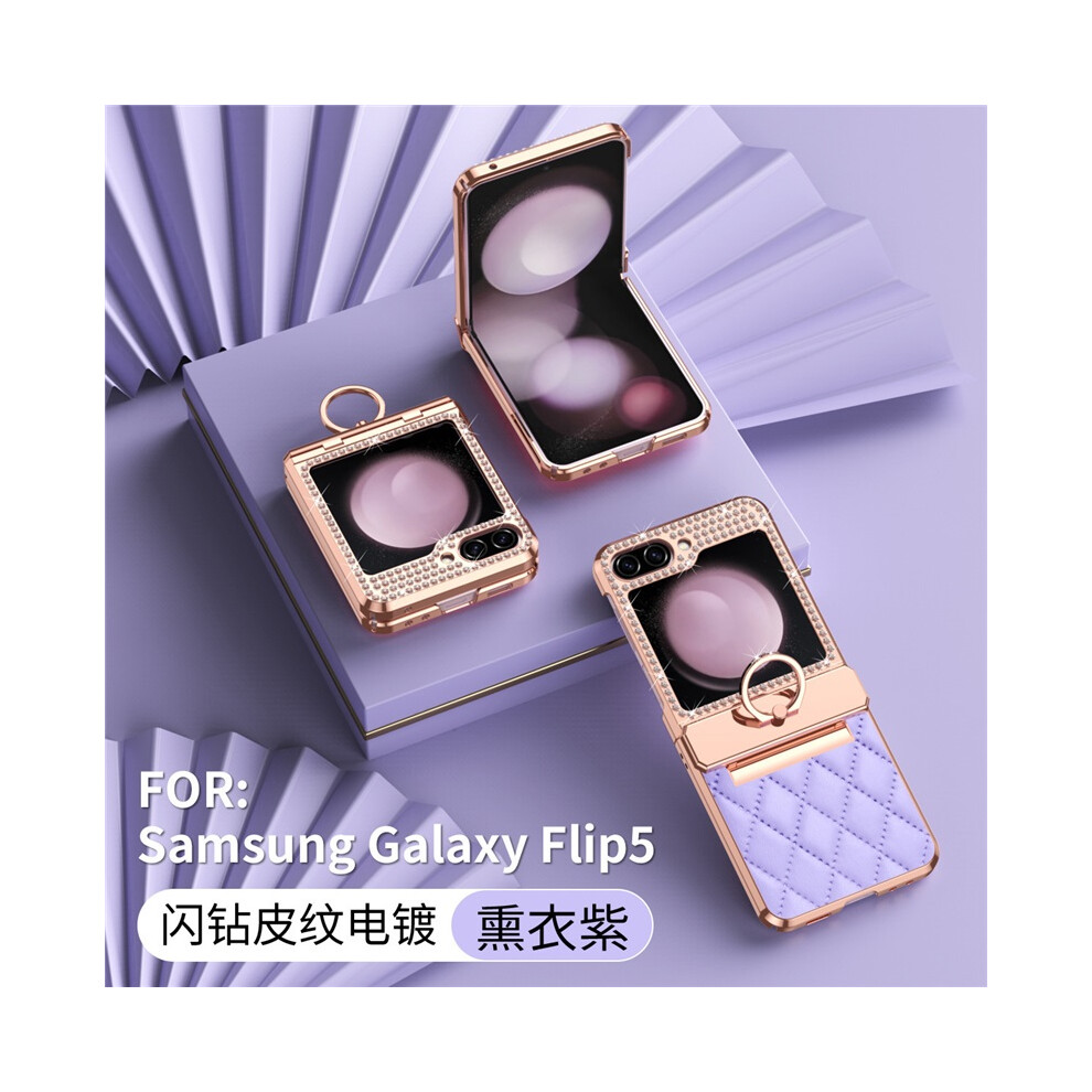 (Purple, Samsung Galaxy Z Flip6) Suitable for Samsung Galaxy Z Flip6 / Samsung Galaxy Z Flip5 phone case Plating finger ring